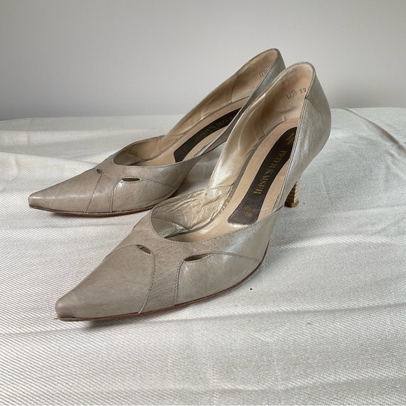 Peter Kaiser Pointed Toe Kitten Heels Cutout  Details Pewter Grey Size 7.5 - Picture 2 of 10